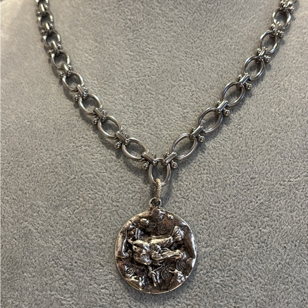 Silver Chain Necklace with Medallion Pendant